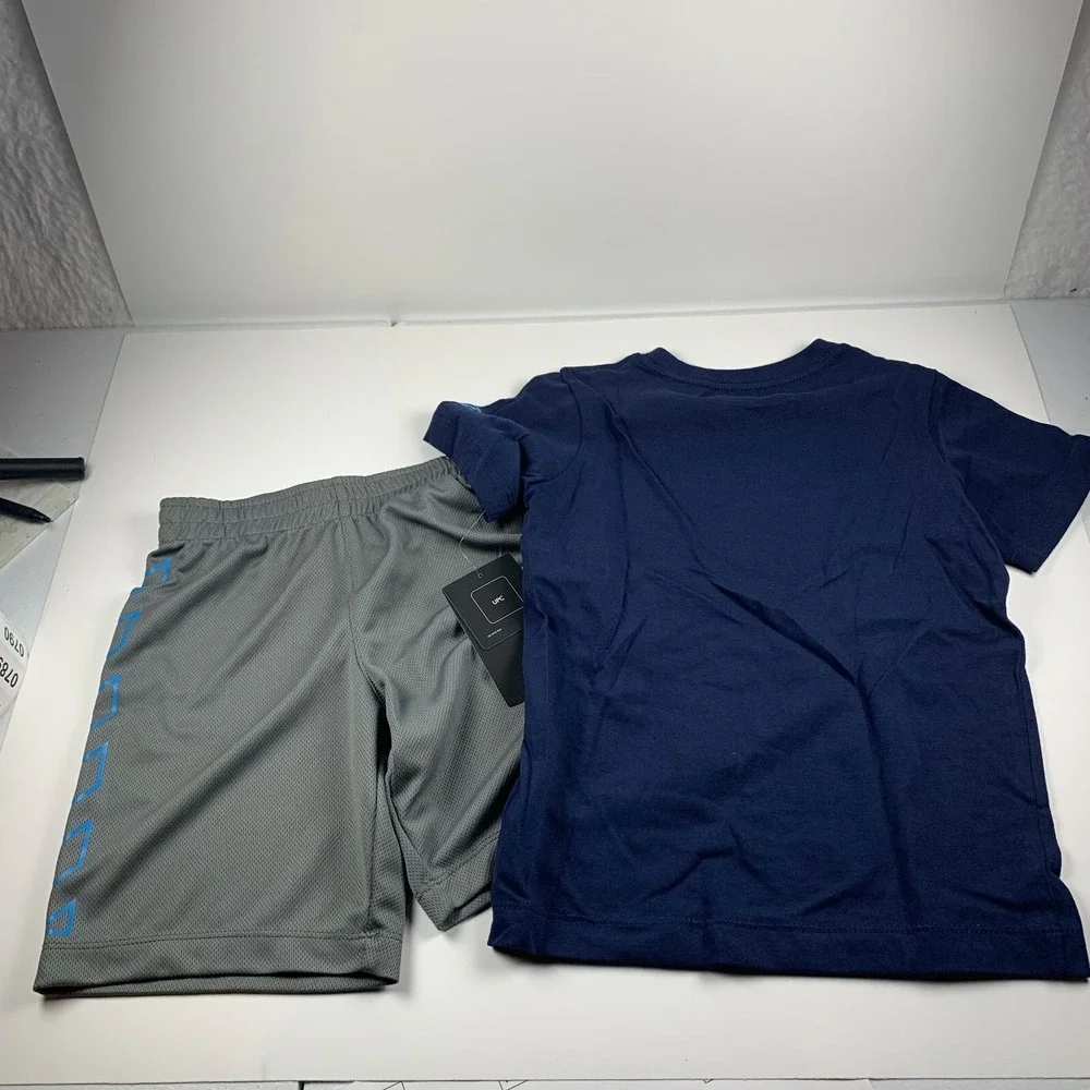 Nike Just Do It Boys 6 Gray Navy Blue Crew Neck Short‎ Sleeve Pullover 2-Pcs Set